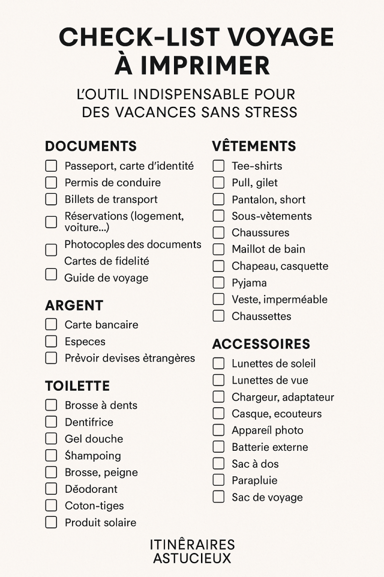 check-list voyage à imprimer