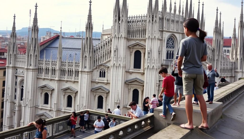 Image du Duomo di Milano avec des enfants sur les toits